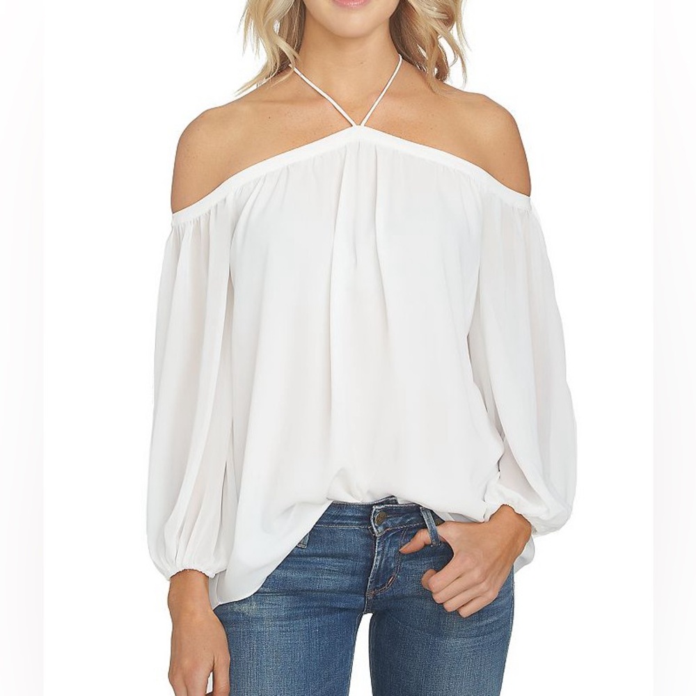 1 State off the shoulder chiffon top